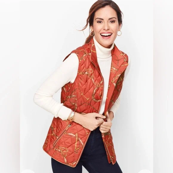 Equestrian Print Quilted Vest Size S - Picture 2 of 9